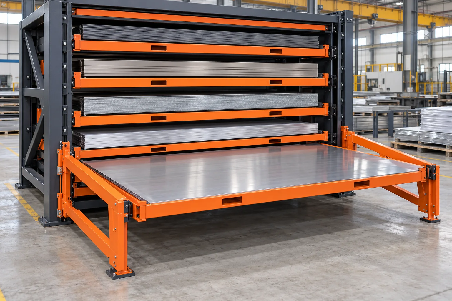 Gate supported horizontal sliding sheet rack