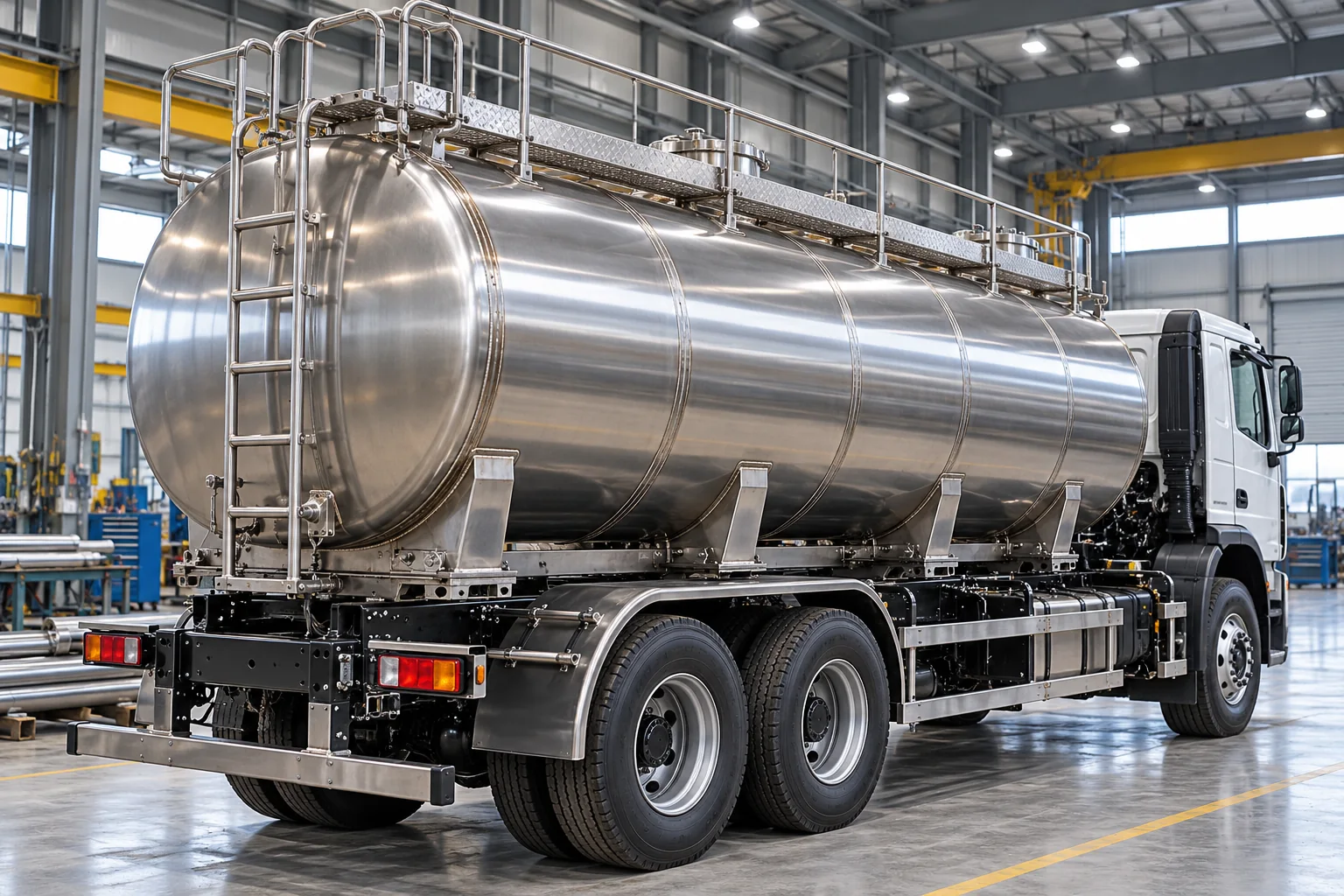 Stainless steel tanker body concept on commercial vehicle chassis